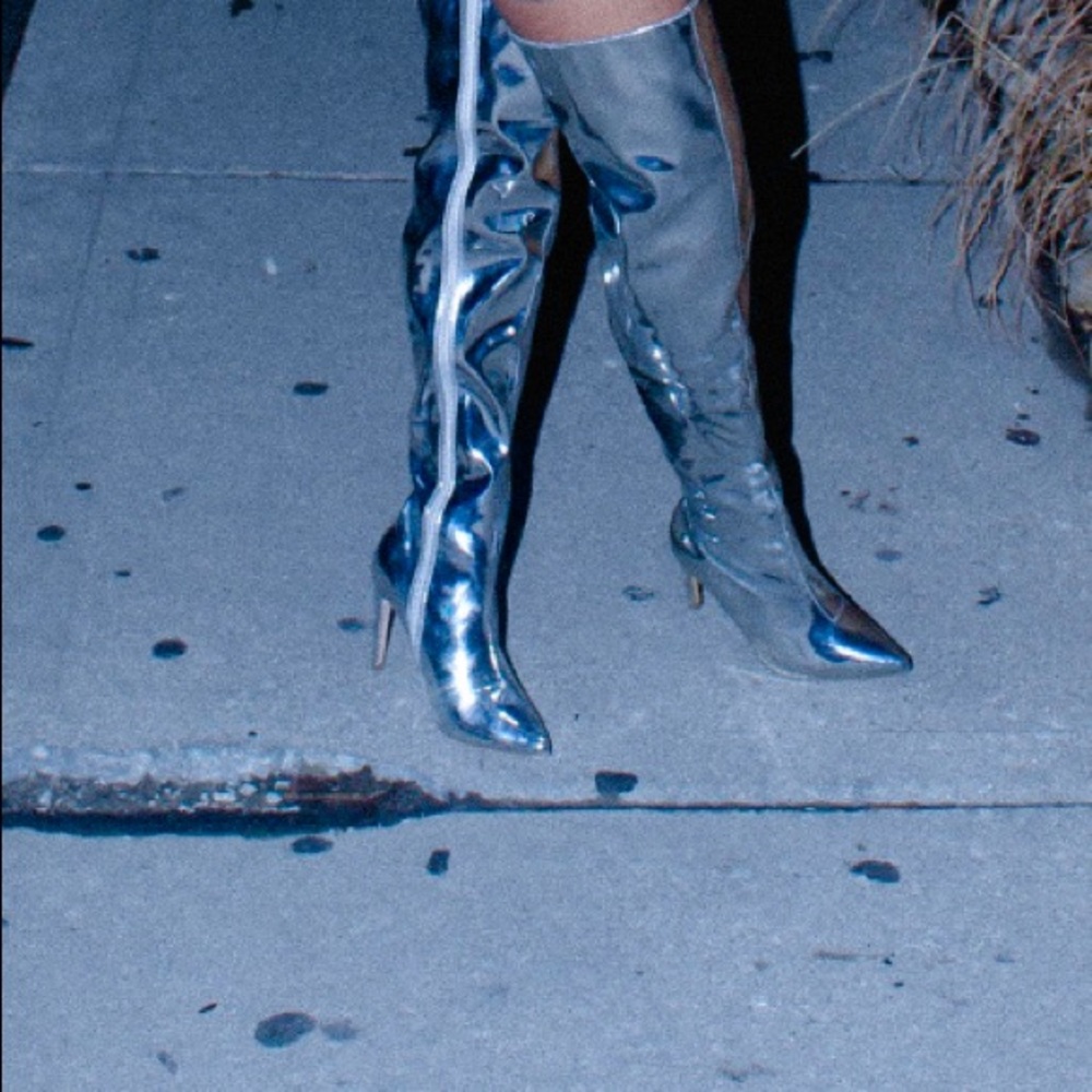 Silver over the knee heels